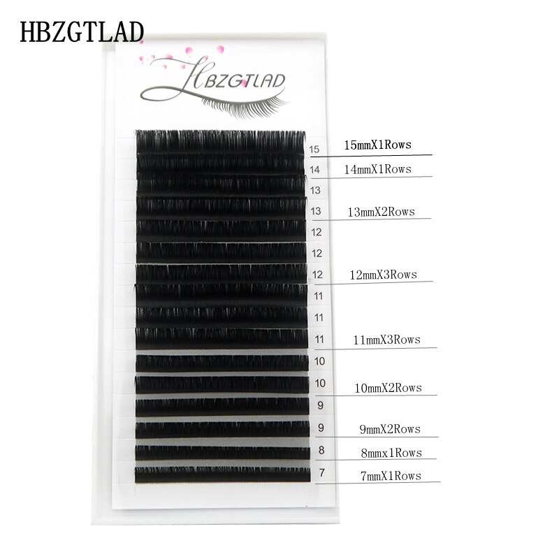 Hbzgtlad alle maten 16 rijen/doos 7 ~ 15mm mix premium natuurlijke synthetische nerts individuele wimperverlenging make-up maquiagem cilios
