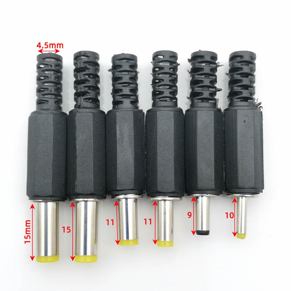 5pcs 5.5x2.5 5.5x2.1 4.8x1.7 4.0x1.7 3.5x1.35 2.5x0.7mm Man DC Power Plug Connector 180 graden Stekkers kabel Stekker Adapter