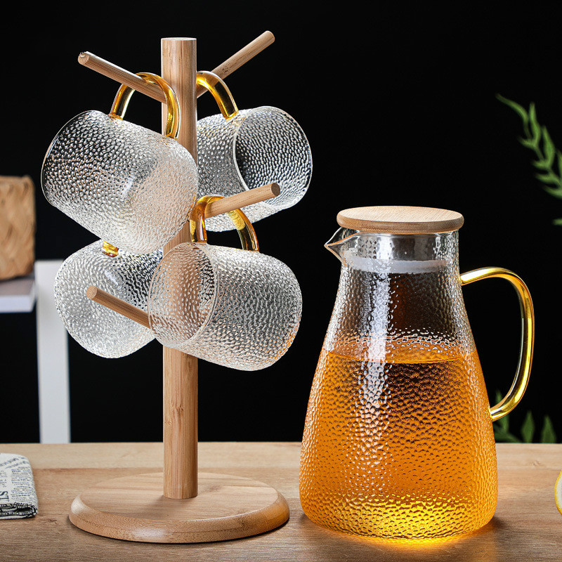 Transparent vattenkanna glas vattenkanna 1000ml/1500ml värmebeständig vattenkanna och glasuppsättning rund vattenkokare som kokar för te hem