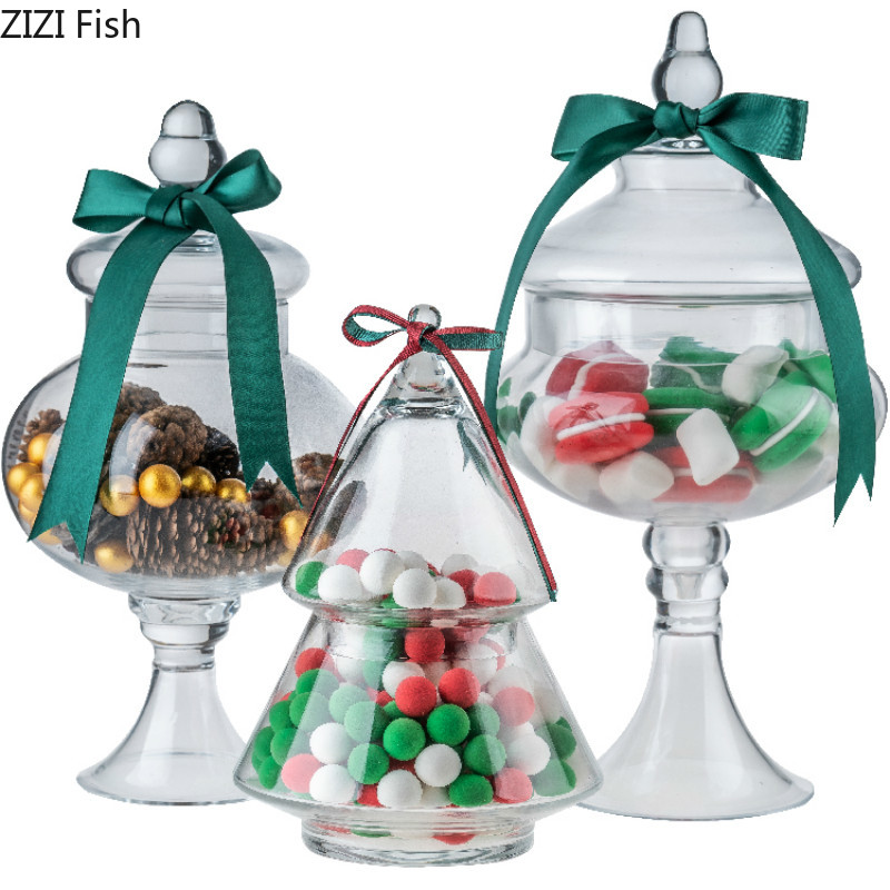 Europæisk transparent glas opbevaringstank med låg husholdningsglas candy jar dekorative bryllupsbanket dekorative candy flaske