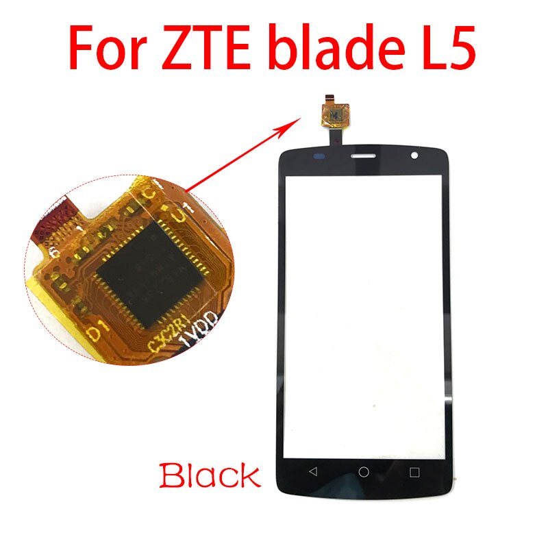 For ZTE Blade L2 L3 L4 L5 Plus Touch Screen Glass Panel Digitizer Sensor Touchpad Front Glass Panel Repair Spare Parts: L5 black