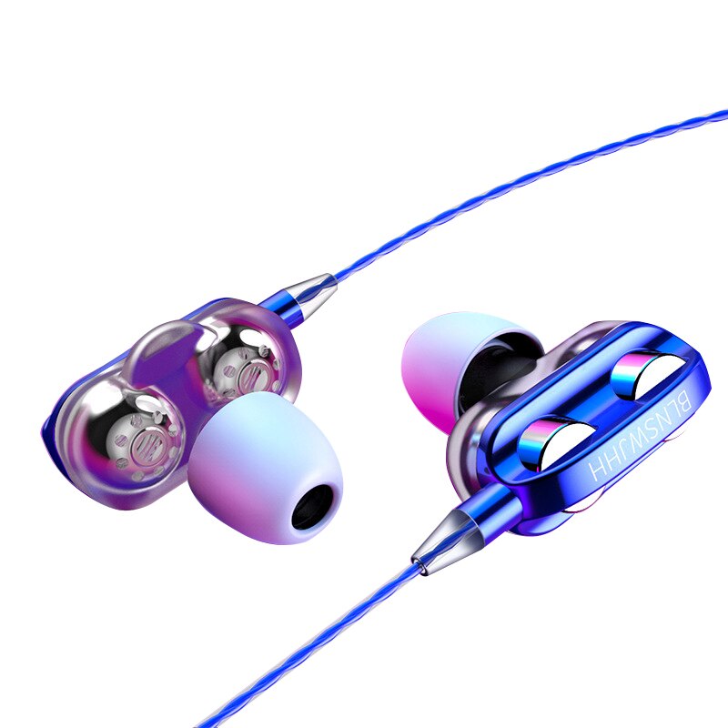 Hoge Bass Headsets Sport Oordopjes Dual Drive Stereo In-Ear Wired Oortelefoon Met Microfoon Computer Oordopjes Voor Mobiele Telefoon: Blauw