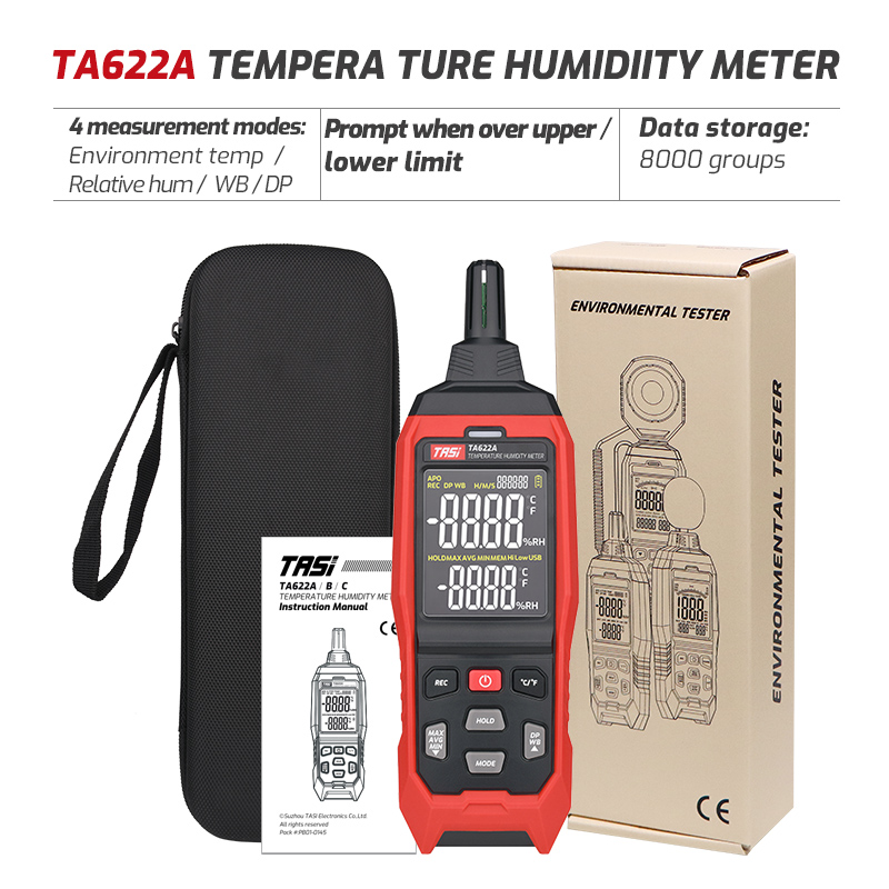 TASI TA620A Handheld Temperature Humidity Meter Tester Industrial Household Digital Thermometer Hygrometer High Precision Sensor: Silver