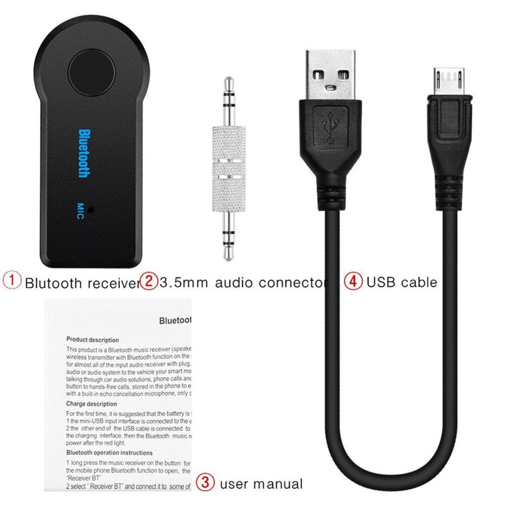 Adaptador receptor inalámbrico Compatible con Bluetooth, Conector de 3,5mm para música de coche, Audio Aux A2DP, auriculares, altavoz, receptor, manos libres: Default Title