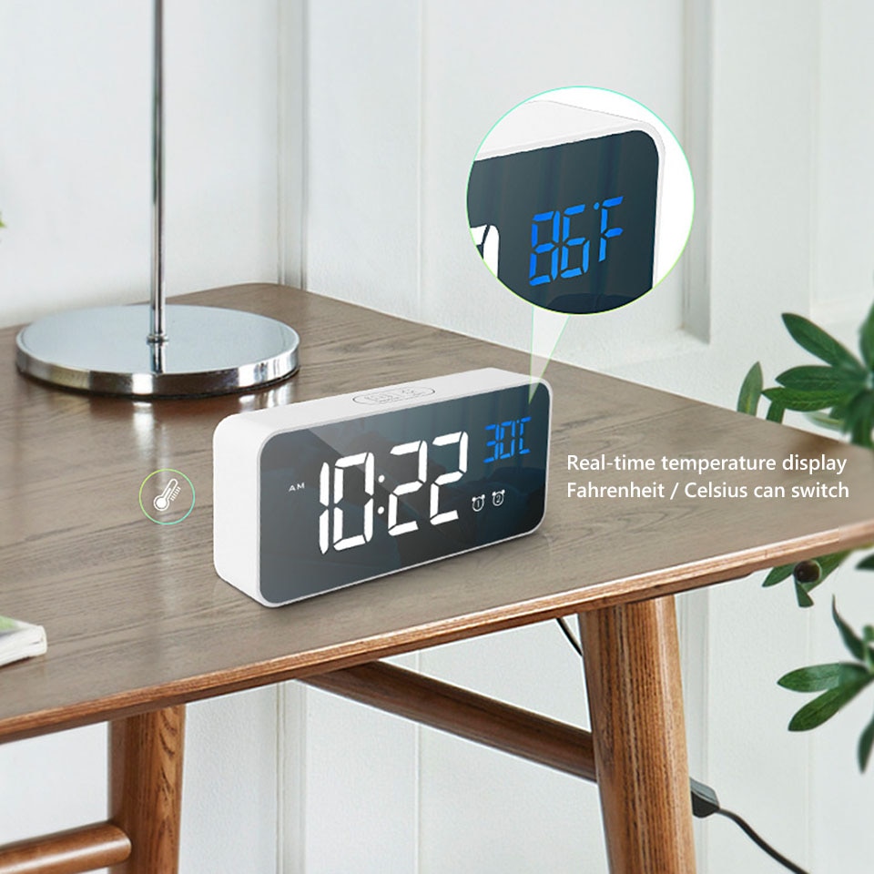 Student Alarm Clock Multi-function LED Clock Plug-in Charging Dual-use Voice-activated Clock Bedroom Living Room Office Use
