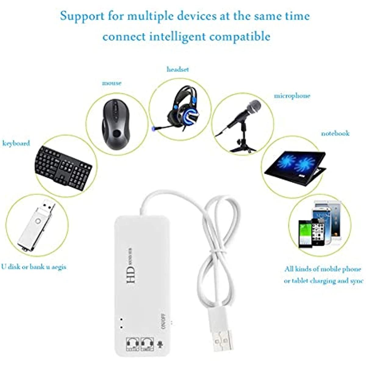USB 2.0 Hub Audio Adapter External Stereo Sound Card With 3.5mm Jack Headphone Microphone For Windows Linux Laptop Desktop PC
