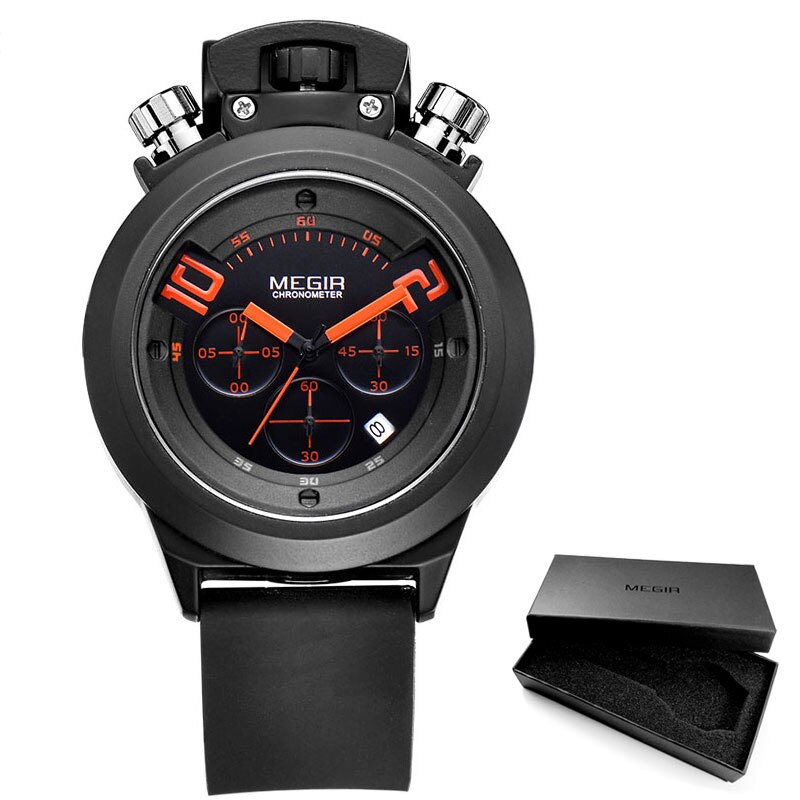 Megir heren quartzhorloges analoge chronograaf merk polshorloge heren siliconen band waterdicht uur 2004: Default Title