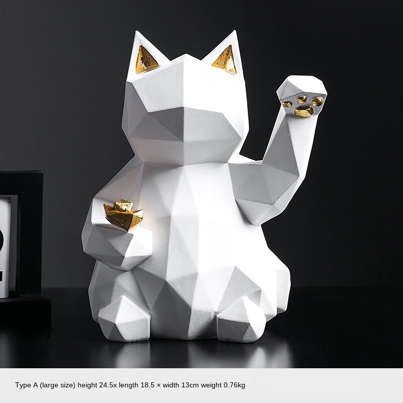 Harts skulptur lycklig katt dekoration modern heminredning staty: Ren vit / 18 x 13 x 21.5cm