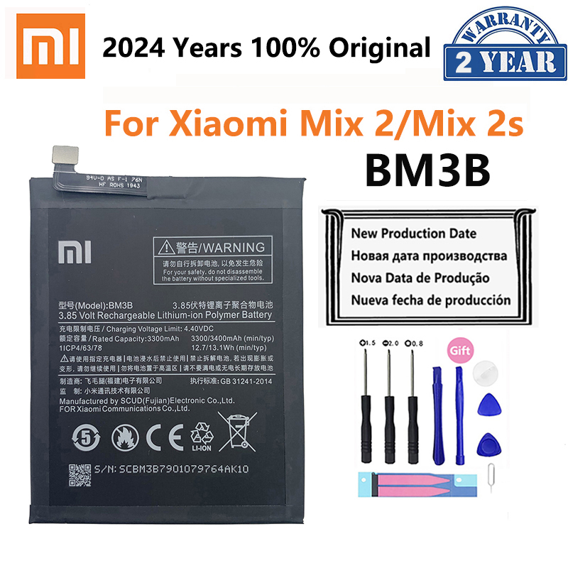 Xiao Mi 100% Original Battery BM3B For Xiaomi Mix 2 2S Mix2S 3400mAh High Capacity Rechargeable Phone Replacement Batteria Akku