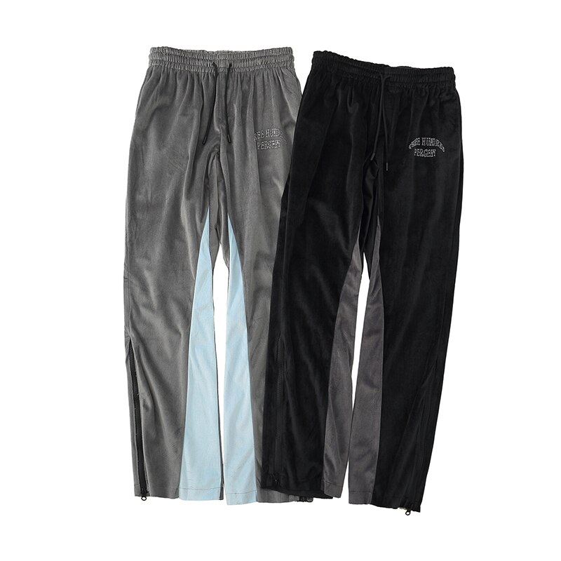 Farbe Block Seite Reißverschluss Samt lässig Hosen Männer und Frauen Patchwork knapp Strass Hosen Kordelzug Velours Spur Hosen
