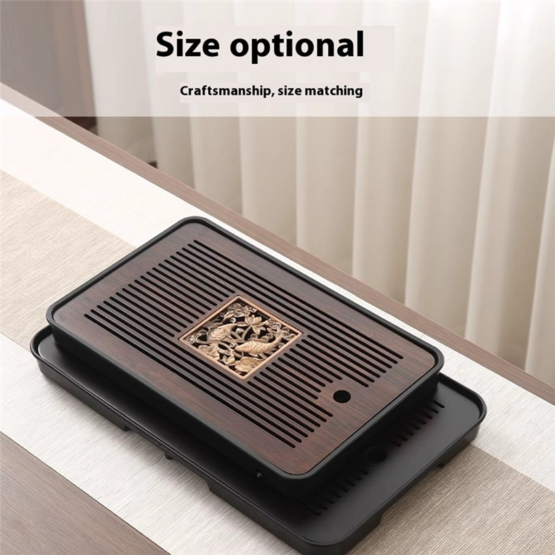 ABGE-bandeja de té de bambú, platos portátiles, ceremonia del té rectangular, mesa de té Chaban, drenaje de doble uso, almacenamiento de agua: Verde oliva