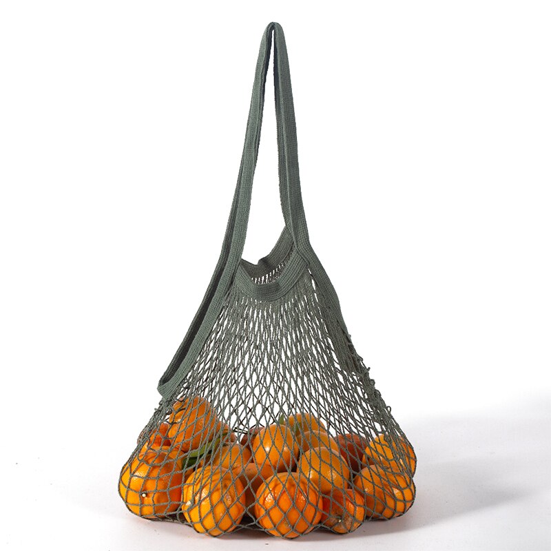 Neue Wiederverwendbare Taschen für Obst Gemüse Tasche Baumwolle Gittergewebe Schnur Organizer Handtasche Kurze/Lange Griff Netz Einkaufen Taschen tote: Grün-lang