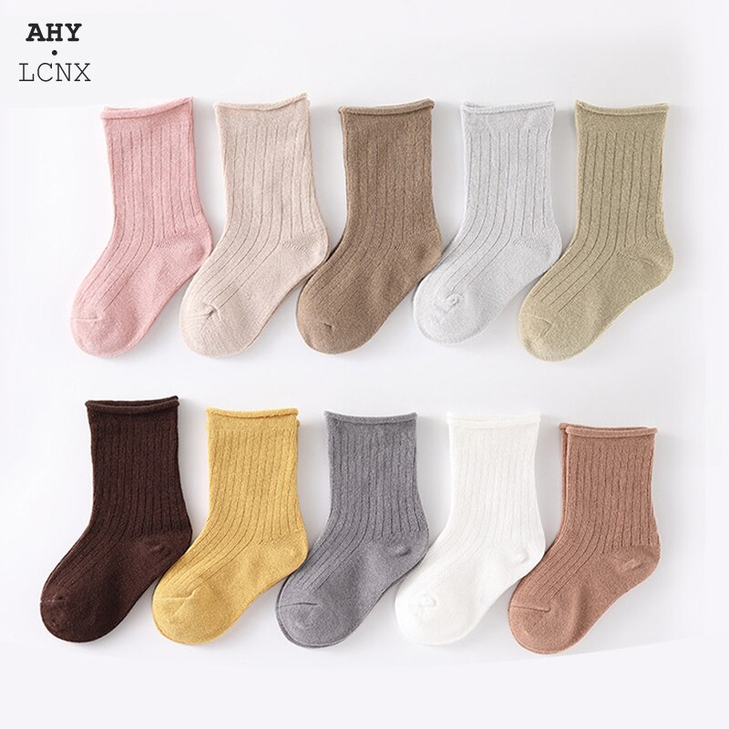 5 par/lote primavera otoño bebé calcetines rizado Color sólido chico chica delgada Calcetines de algodón calcetines DE LOS NIÑOS Calcetines 0-12 años