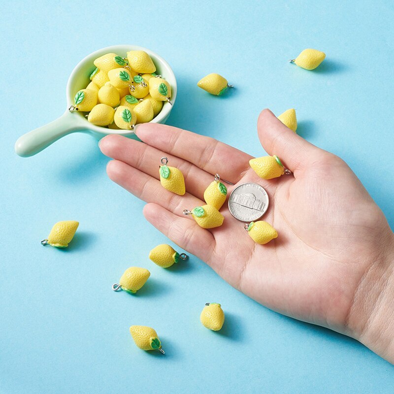 10Pcs 20*12Mm Hars Citroen Bedels Voor Diy Sieraden Maken Oorbellen Ketting Hanger Handgemaakte Sieraden Accessoires