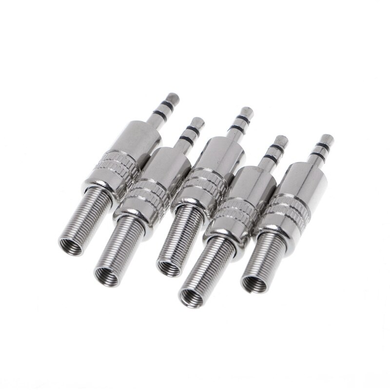 5 stk metal 3.5mm 2 ring 3p stereo jack stik kabel lodde adapter terminal m/fjeder