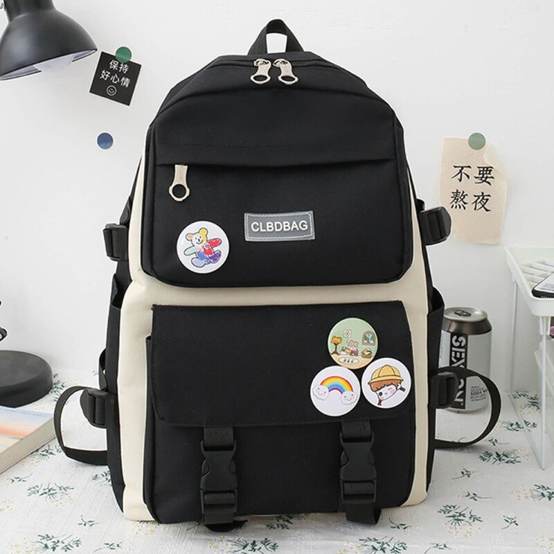 4pcs/set Canvas School Bag for Teenagers Girls Student Women Travel School Backpacks Female Book Bags