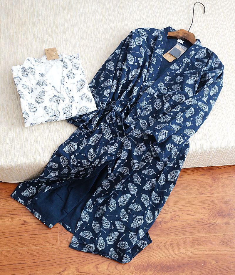 2022 män& #39 ; s 100%  bomullsgaze bomullsrock lös tunn yukata japansk kimono pyjamas herr & #39 ;s huvrock v-ringad pyjamas badrock