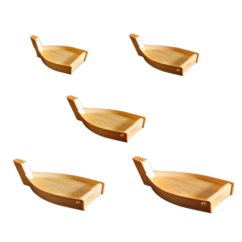 H7EA Japanese Cuisine Sushi Boat Wooden Serving Tray Seafood Platter Cold Dishes Ship Appetizers Container Kitchen Tableware