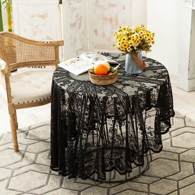 Amerikaanse Tafelkleed Party Retro Ins Wind Geel Kant Gebreide Hollow Ronde Tafelkleed Tafel Mat Moderne Cafe Thuis Warme Desktop: black / 190 round