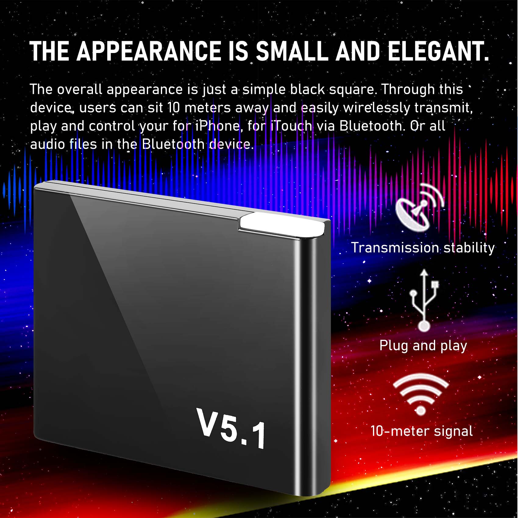 I-WAVE 30 Pin Bluetooth 5.1 Audio Receiver Music Mini Wireless Adapter For Iphone Ipod 30Pin Jack Analog Speaker