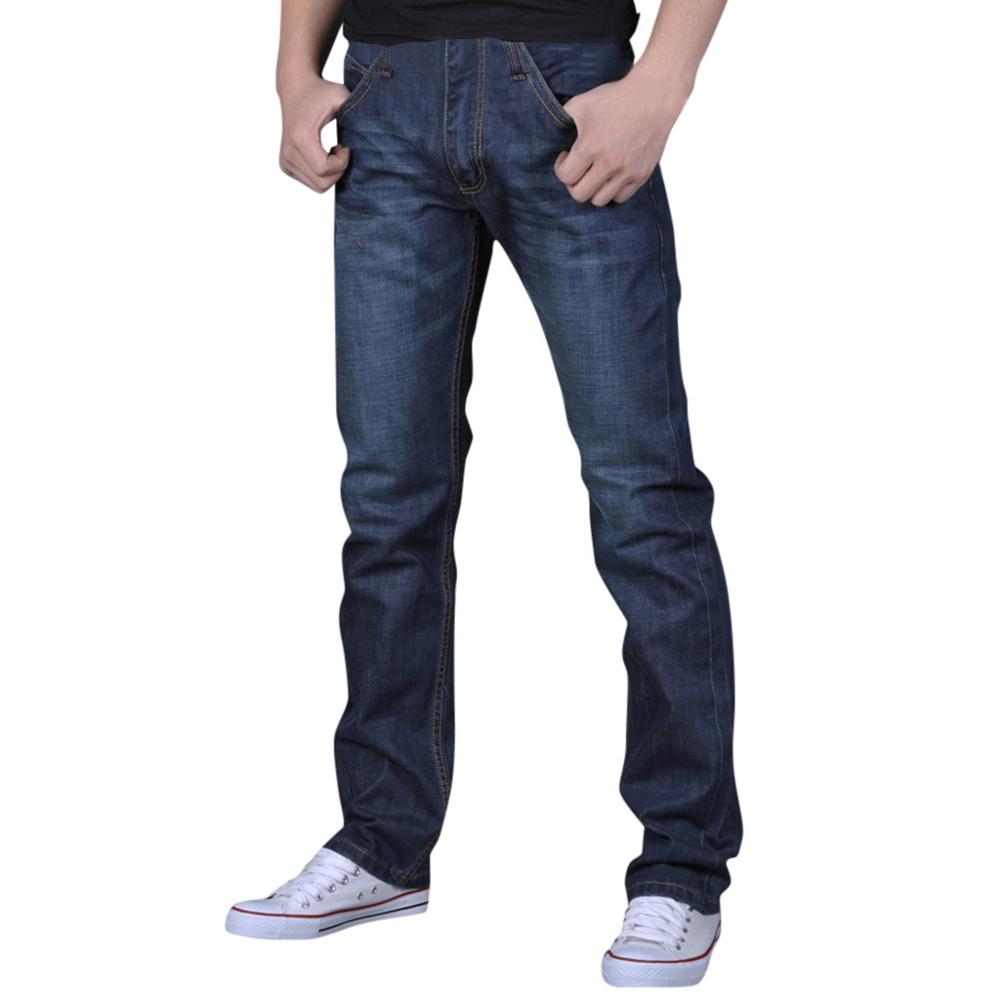 Herrejeans klassiske lige denimjeans med lynlås plisserede slanke blå sorte jean mænds ridsede lange bukser