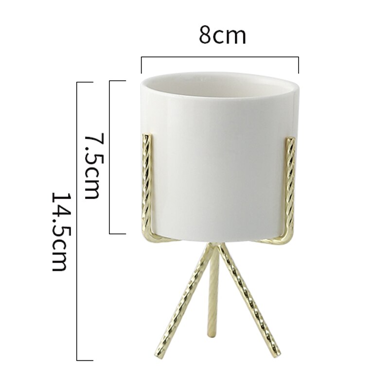 1 stuk scandinavische stijl marmeren keramiek ijzeren kunst vaas bloempot met ijzeren houder tafelblad huis bruiloft woonkamer decoratie: Wit m