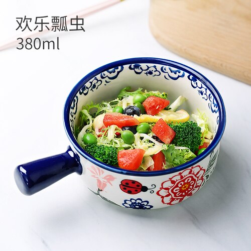 Japanse Stijl Kleine Kom Met Handvat Enkel Kind Creatieve Een Persoon Voedsel Leuke Kom Servies Keramische Instant Noodles LB42704: D