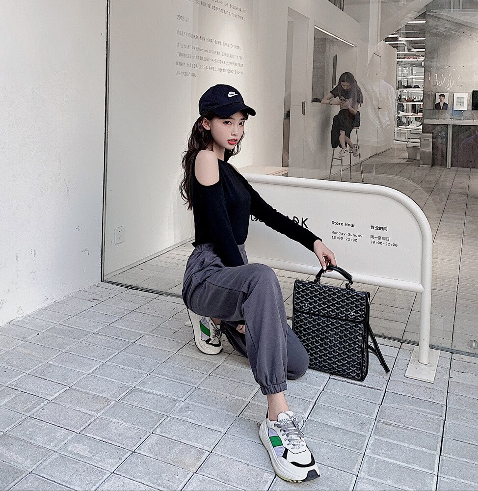 Pantalon de survêtement gris pour femmes, couleur unie, taille haute, ceinture, jogging, sport de rue, Harlan