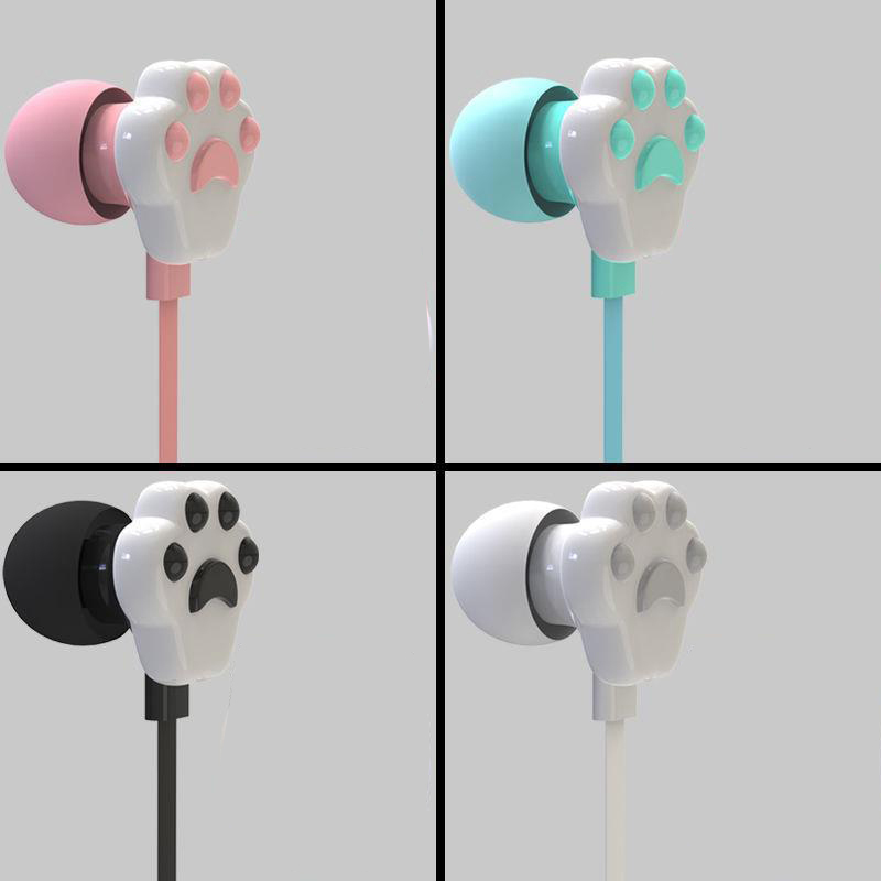 Cat Paw Earbuds Stereo 3.5mm In-Ear Headphones with Mic Earpiece Sports Wired Headset for Smartphone MP3 iPad PC Music