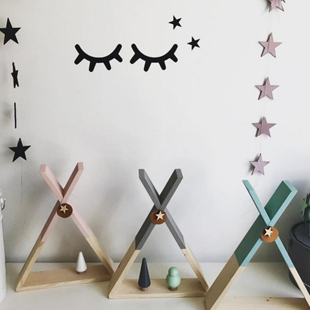 Een Paar Nordic Stijl 3D Wimpers Houten Wimper Muurstickers Kinderen Babykamer Achtergrond Muurstickers Home Decoratieve