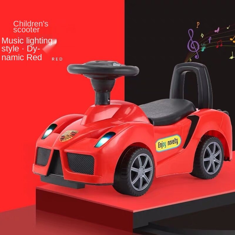 Torsione per bambini, auto 1-3 anni baby scooter quattro luci musicali in pelle con cintura walk car toy car