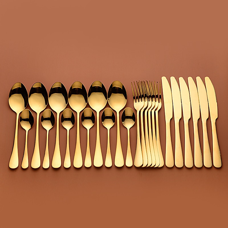 Goud Servies Vorken Messen Lepels Rvs Golden Bestek Set Zilverwerk Set 24 Pcs Roestvrij Staal Bestek Compleet