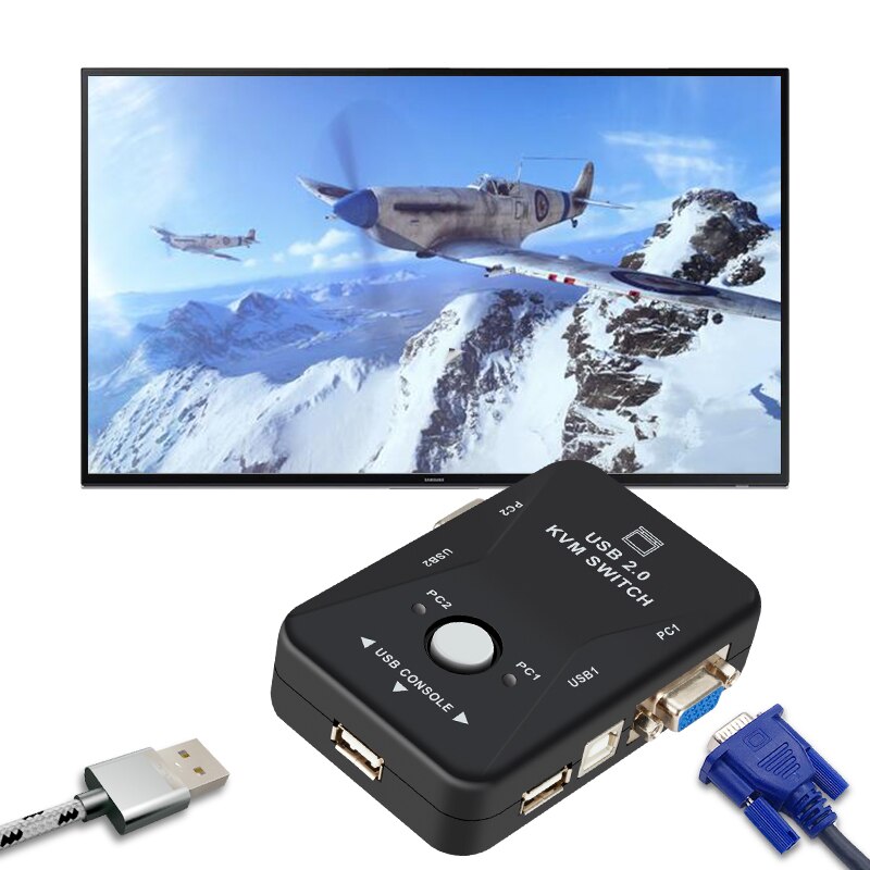 2-In-1-Out 2 Port USB 2.0 KVM Switch Switcher 1920*1440 VGA SVGA Switch Splitter Box for Keyboard Mouse Monitor Adapter