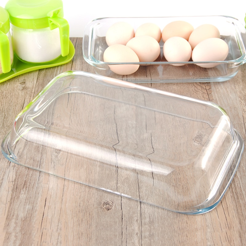 Platos de vidrio templado oblongo transparente para hornear, herramienta antiadherente para cocina, bandeja para queso y arroz