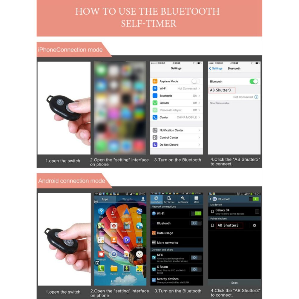 Universal Bluetooth Mobile Phone Camera Remote Control Shutter for Selfie Stick