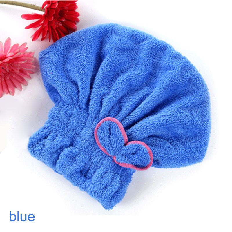1Pcs Vrouwen Meisjes Droge Hatquickly Droog Haar Badmuts Super Absorberende Haar Tulband Coral Fluwelen Badkamer Benodigdheden Hoofd Wrap hoeden: Blauw