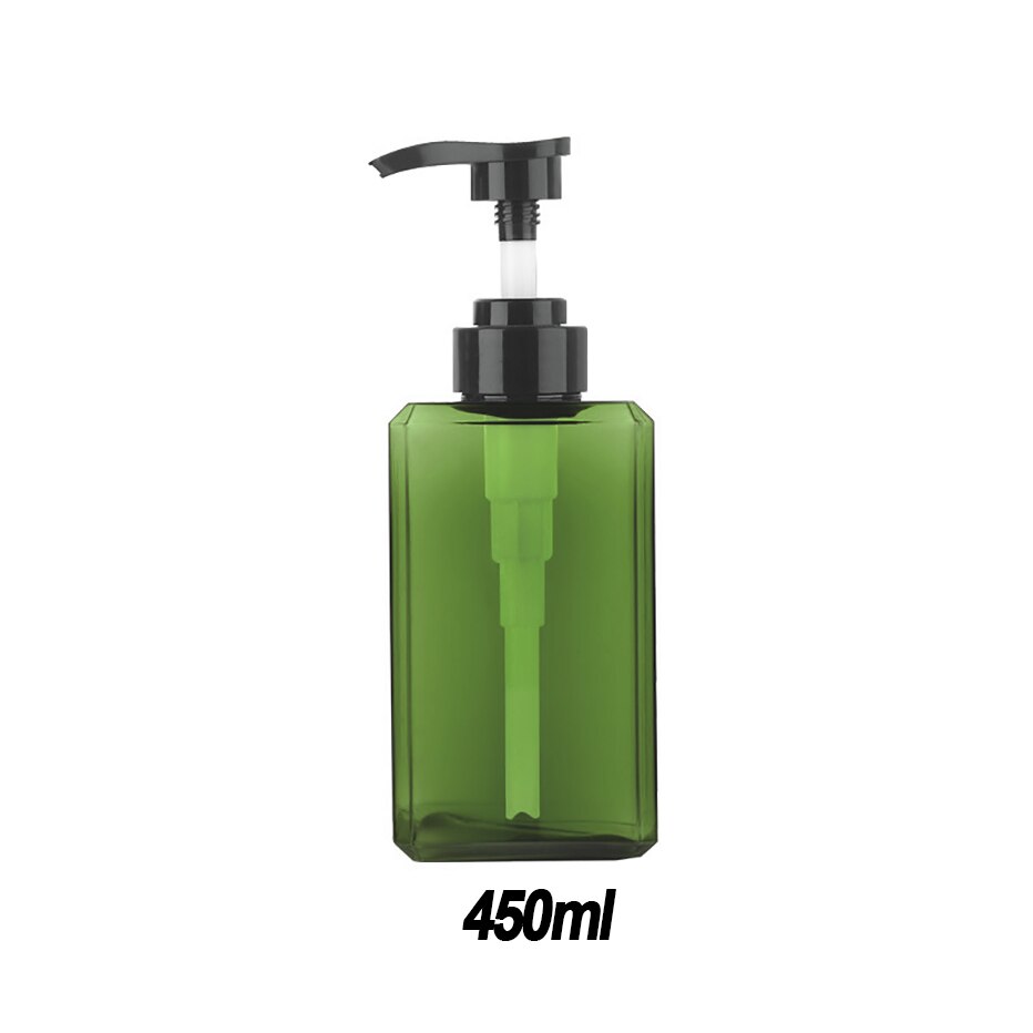 Square Plastic Refillable Soap Dispenser Shampoo Body Lotion Hand Dish Soap Pump Dispenser Bottle for Kitchen Bathroom: green-450ml
