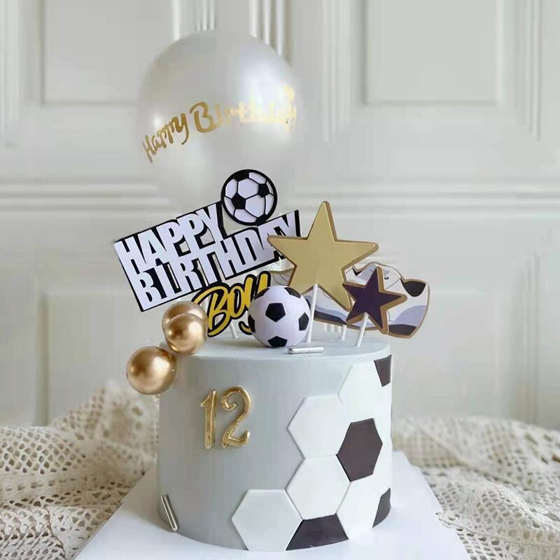 Football Theme Party Cupcake Topper Happy Birthday Cake Topper Flage For Kids Boy Birthday Party Cake Decors Supplies