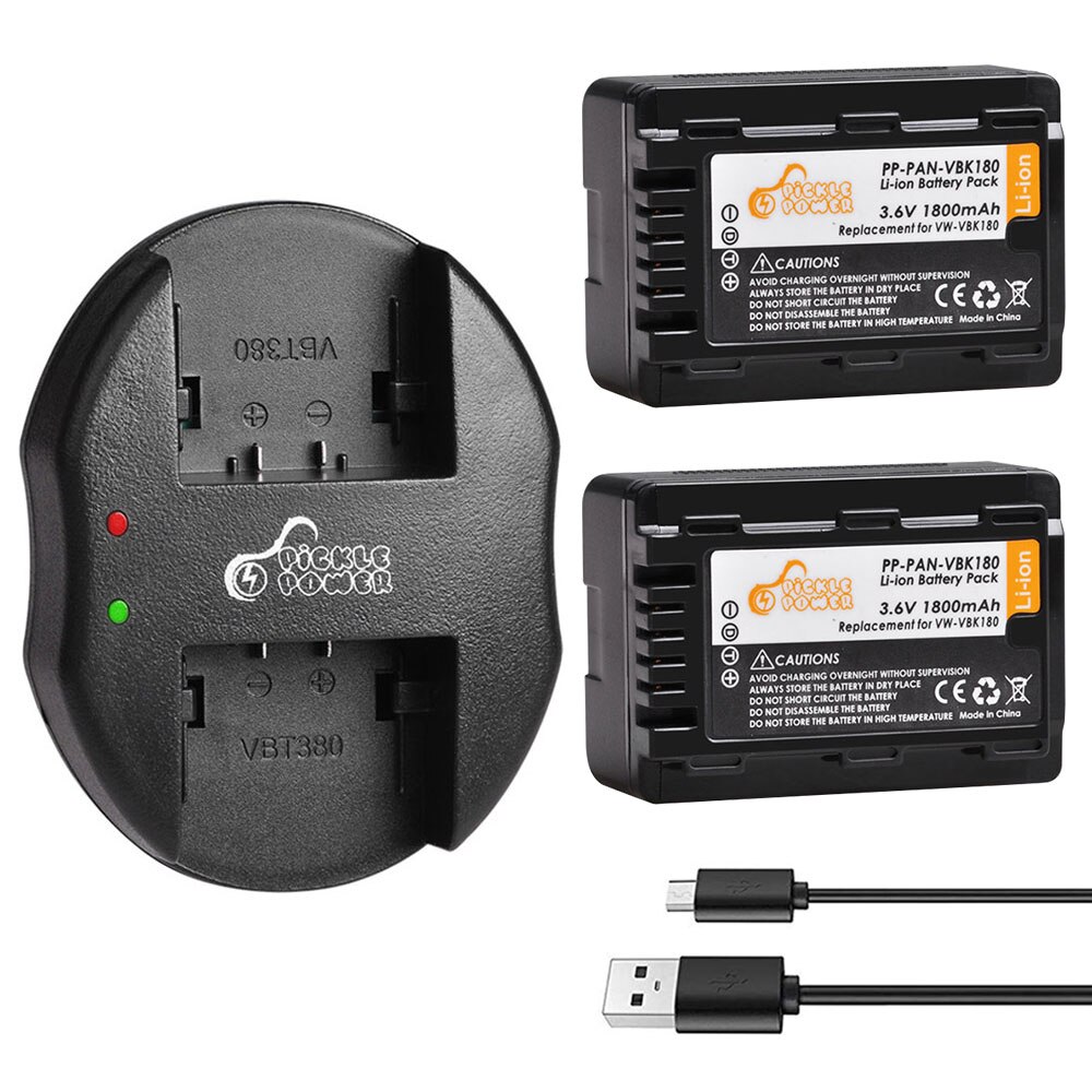Vw-vbk 180 akku + kaksois-usb-laturi panasonic sdr -s45 s50 s50a s50k s50n s70 s70k s70s s70n s71 s71k hc -v100m v300m v500.:lle: Laturi ja 2 akkua
