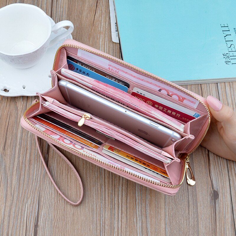 Femmes long portefeuille en cuir synthétique polyuréthane femme broderie fleur portefeuille filles kawaii pochette téléphone sac crédit porte-carte pour le nouvel an