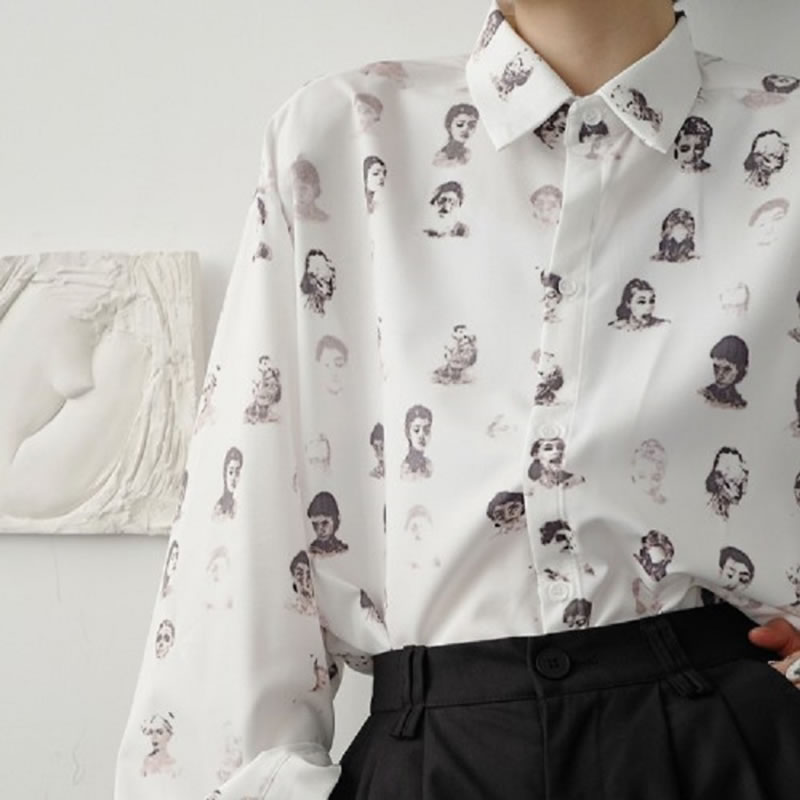 Xitao print kuvio paita naisten syksy tyyli temperamentti kaikki ottelu alaspäin kaulus kokohihainen pusero  zp1854