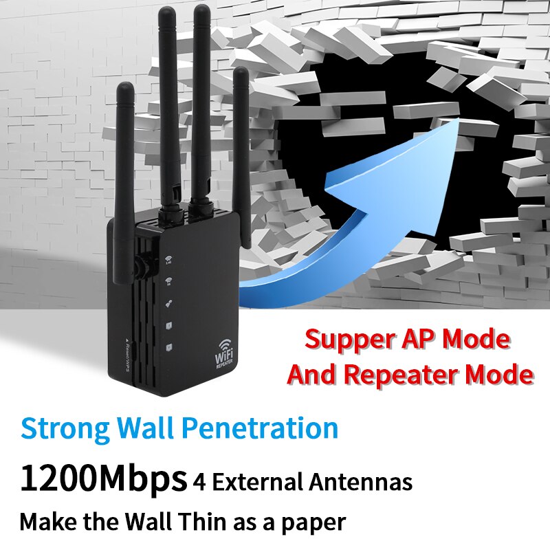 2.4G/5.8G Wifi Versterker Wifi Repeater 1200Mbps Wifi Router Lange Range Extender Thuis Wifi Signaal Booster met 1*100M Lan-poort