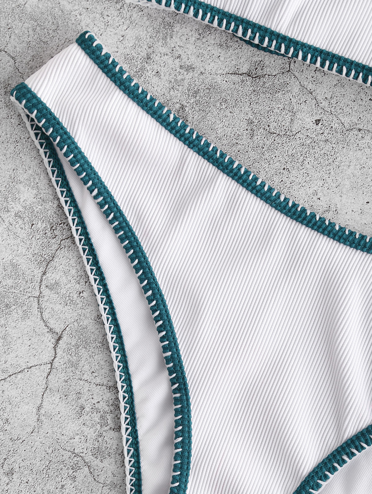 Zaful Geribbelde Contrast Zweep Stiksels Gewatteerde Bikini Badmode Padded Bikini Twee Stuk Badmode Contrast Trim Bikini