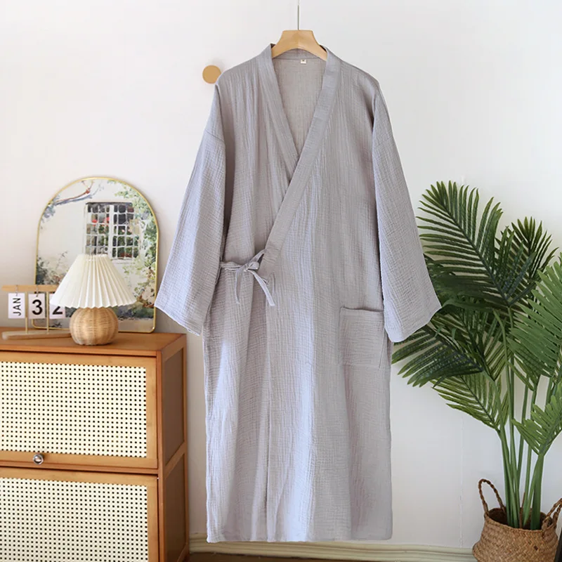 Japansk kimono-badekåpe sommerstil bomullsnattkjole for par hjemmeservice kvinnelig tynn stor størrelse herrekimonokåpe: L / Blå