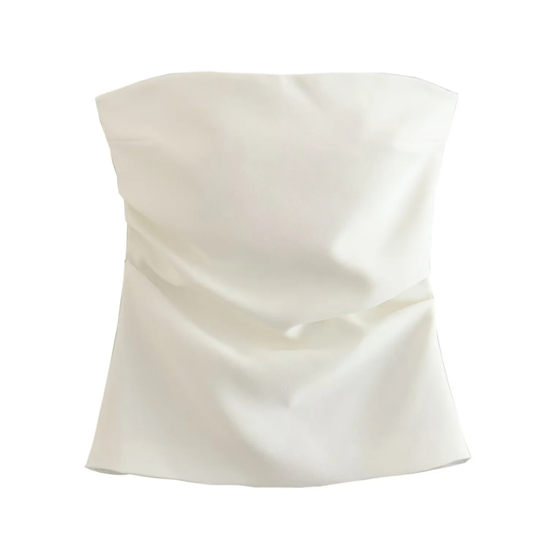 Traf off shoulder crop top kvinde ruched backless tube top kvinder sommer korset top kvinde sexet tanktops camis toppe til kvinder: S / Elfenben