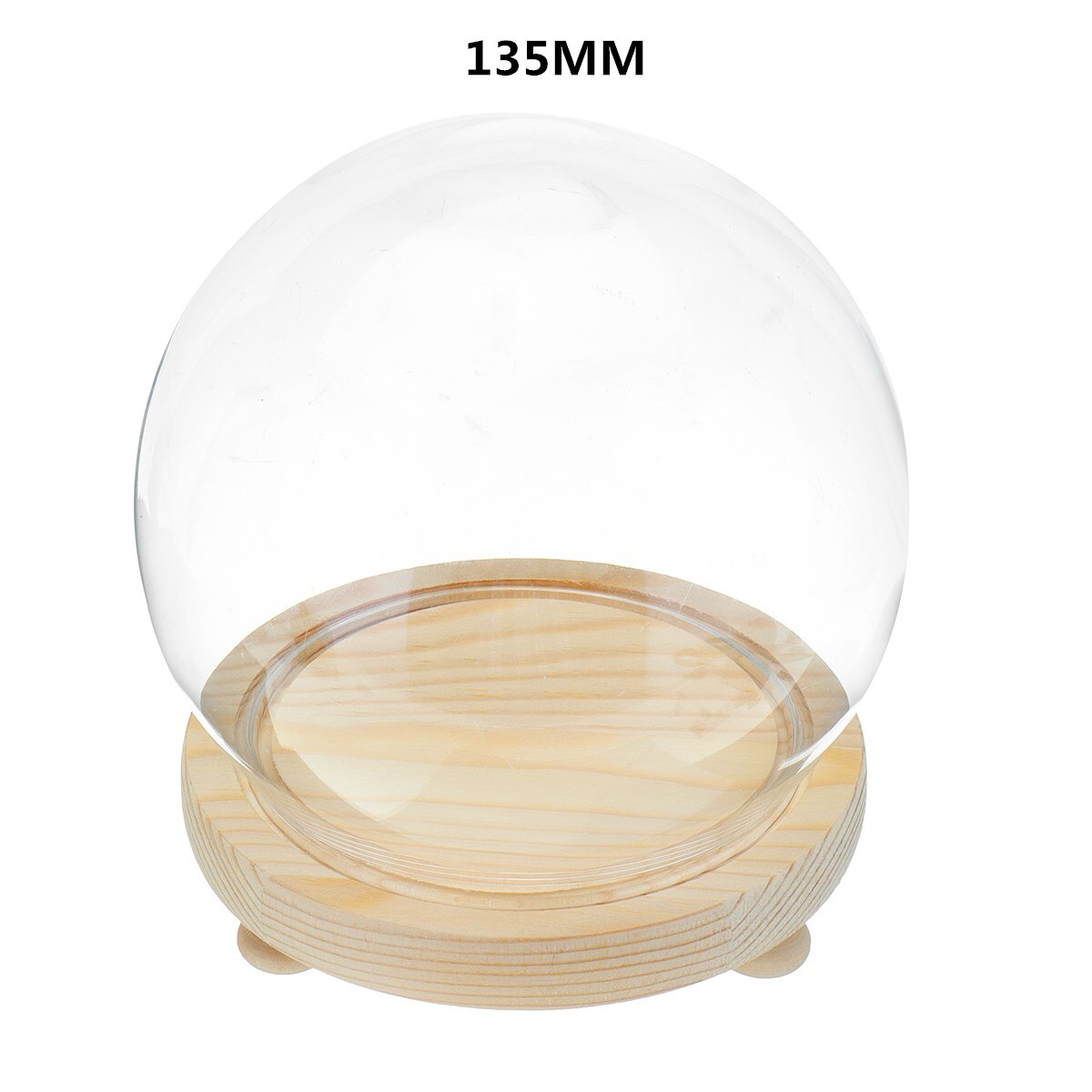 Glass Globe Display Dome Cover Cloche Bell Jar Immortal Flower Rose Preservation Vase Wooden Base Wedding Home Decoration: Round 13.5CM