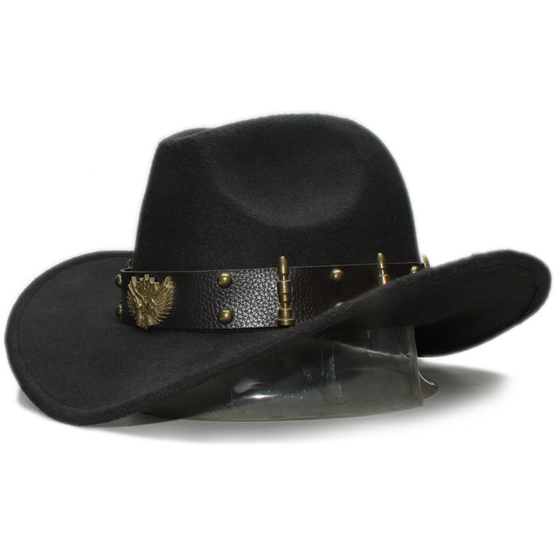 Volwassen wollen fedora's hoeden met leren riem herfst en winter mannen en vrouwen wollen cowboyhoeden grote bolhoed met rand een -152