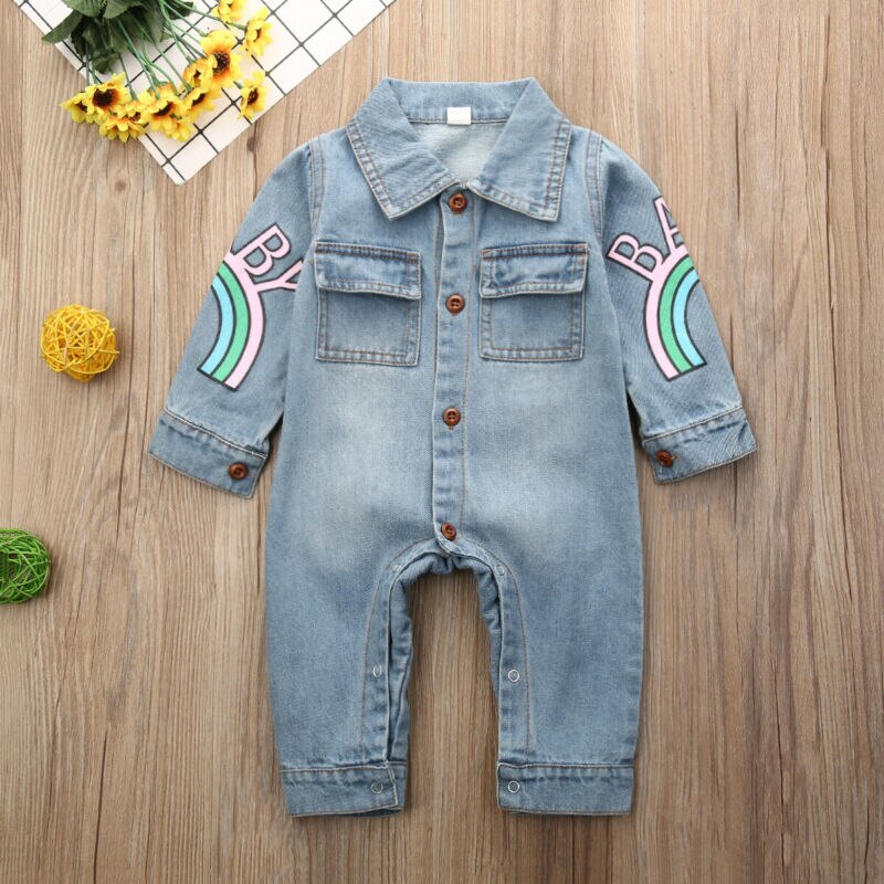 0-18M Toddler Baby Boys Kids Giraffe Denim Fabric Romper Autumn Winter Outfits Clothes