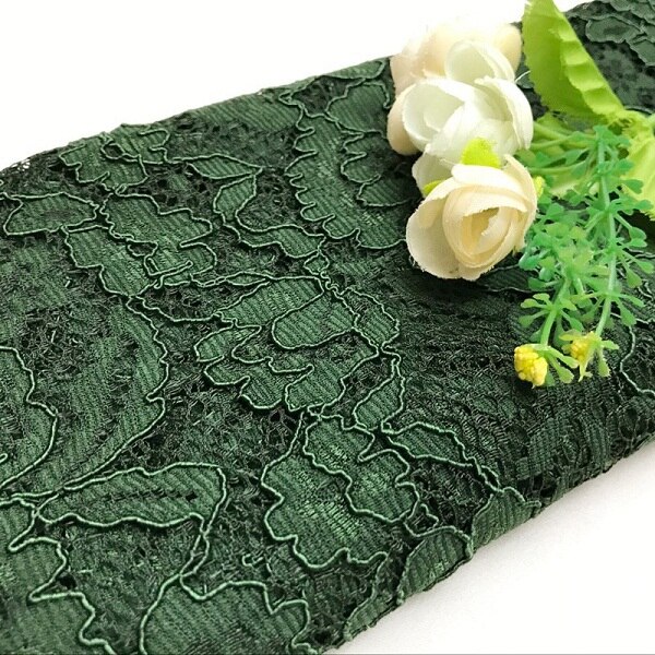French African Lace Fabric 150CM Diy Handmade Exquisite Eyelash Embroidery Lace Fabric Clothes For Wedding Dress Accessories: Army Green