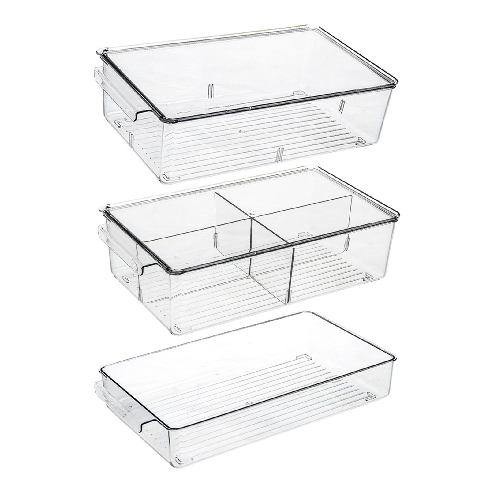 Refrigerator PET Food Storage Box Container With Lid And Divider Large Capacity Fridge Organizer